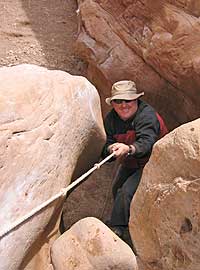 climbing down the rope